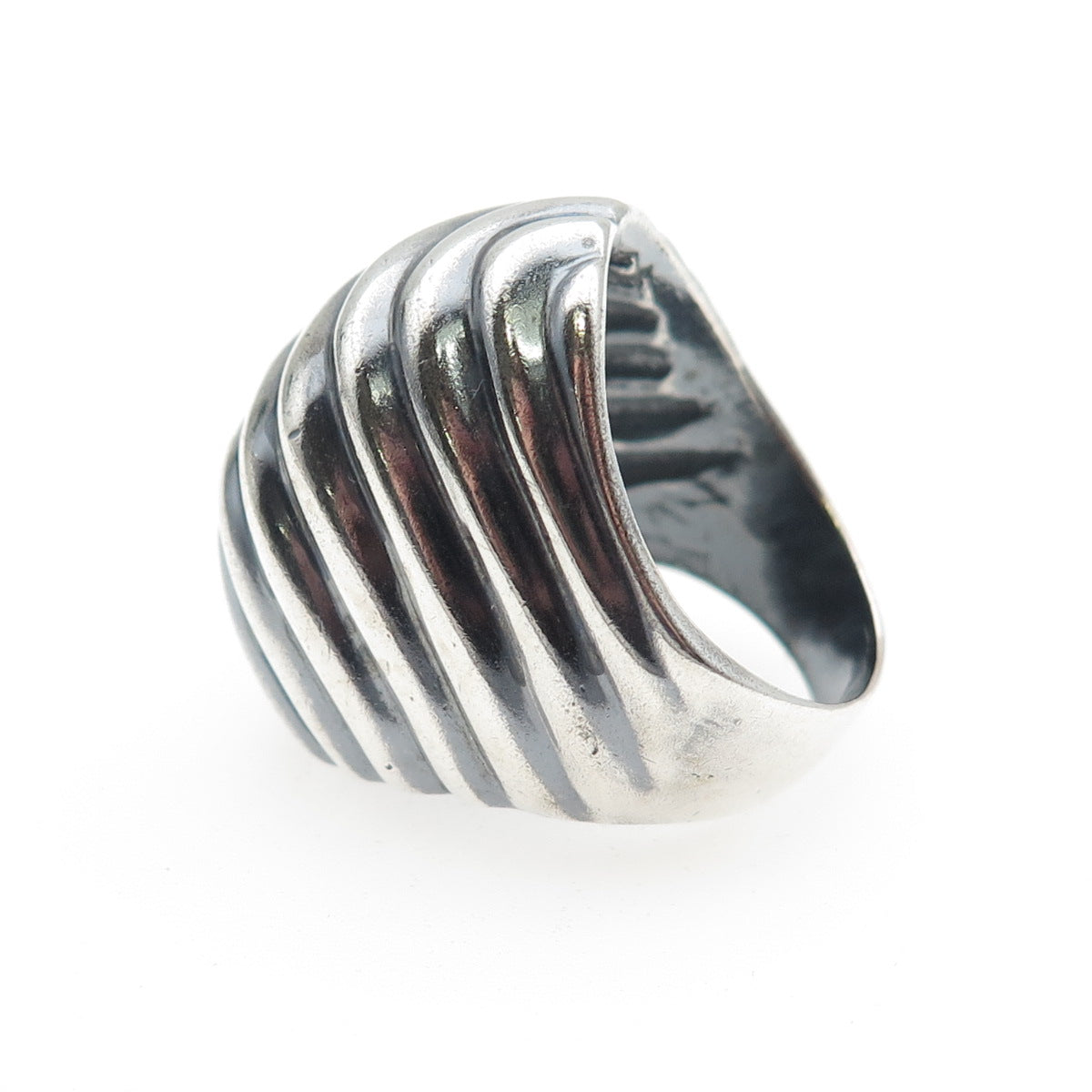 925 Sterling Silver Vintage Mexico Modernist Wavy Oxidized Ring Size 7.5
