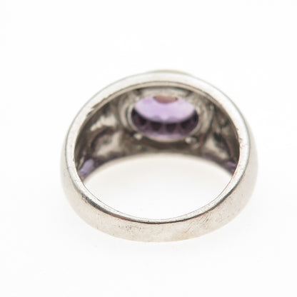 925 Sterling Silver 2-Tone Vintage Real Amethyst Modernist Ring Size 6.5
