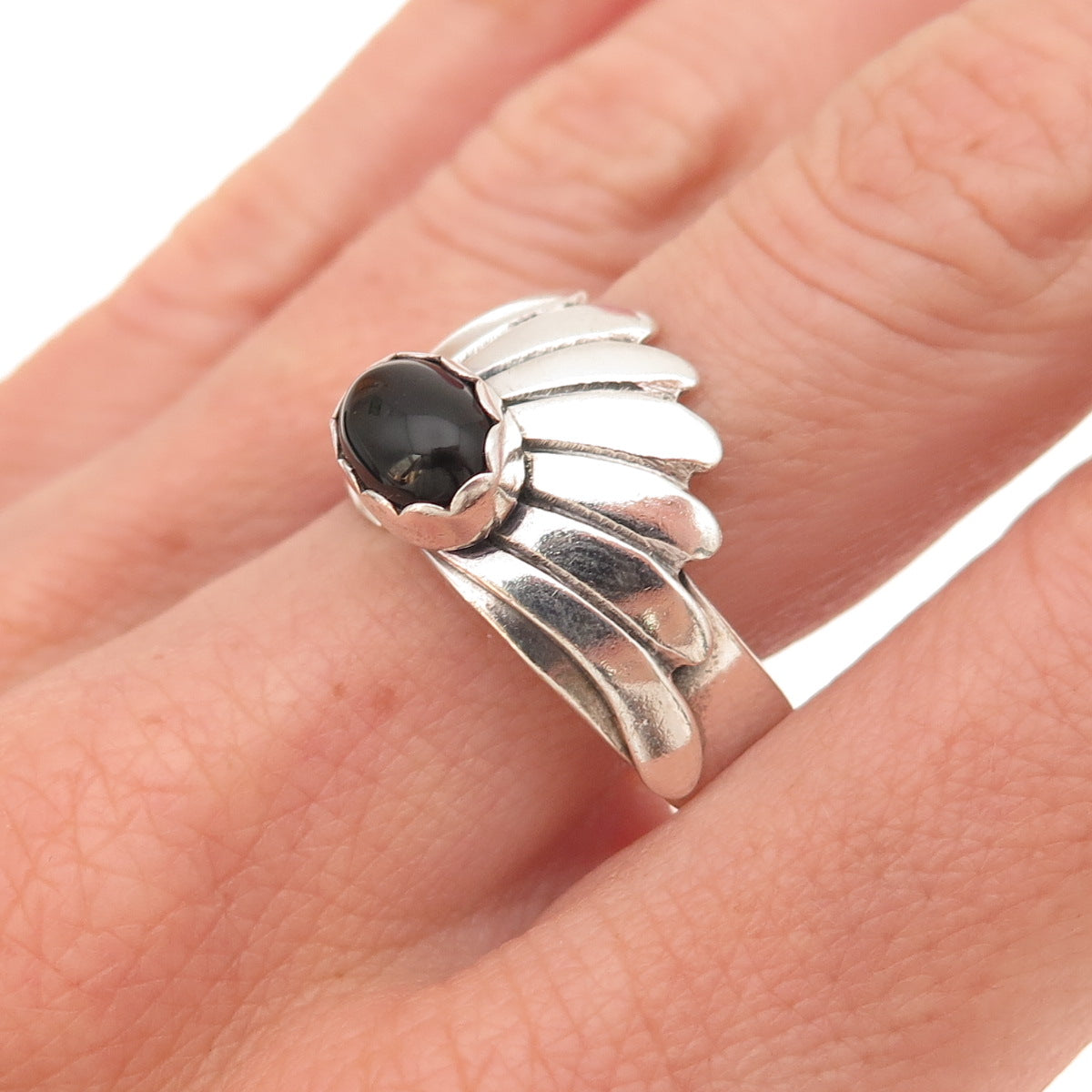 Richard Begay Navajo Old Pawn Sterling Silver Vintage Black Onyx Ring Size 12.25