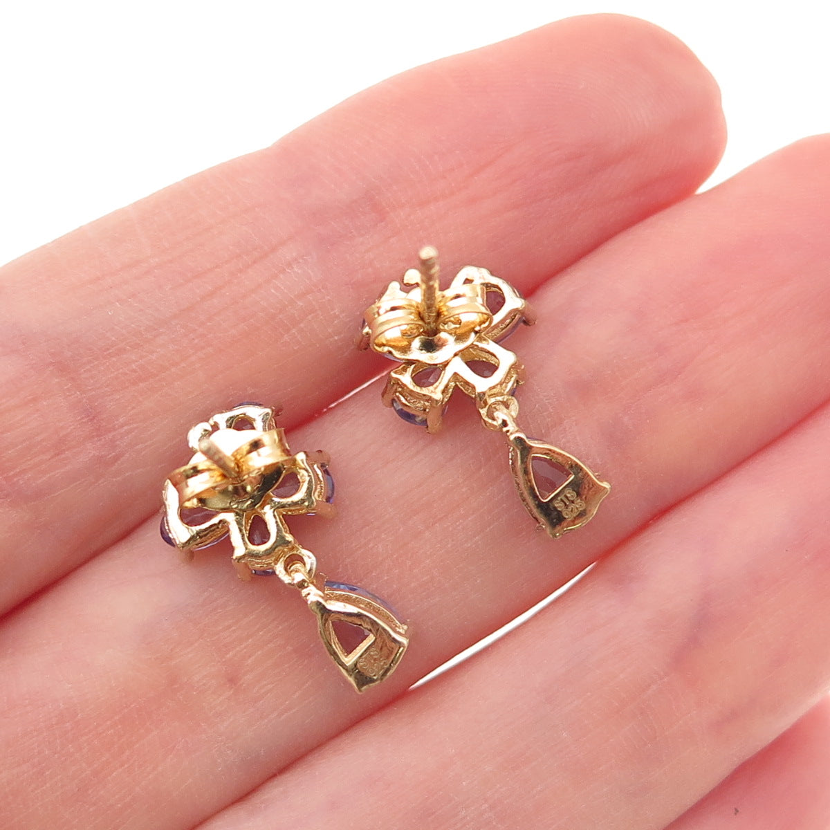 Chuck Clemency 925 Sterling Silver Gold Plated Real Tanzanite Butterfly Earrings