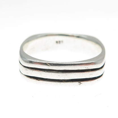 925 Sterling Silver Vintage Modernist Oxidized Lined Band Ring Size 9.25