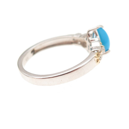 Chuck Clemency 925 Sterling Silver 2-Tone Real Turquoise & Topaz Ring Size 8.25