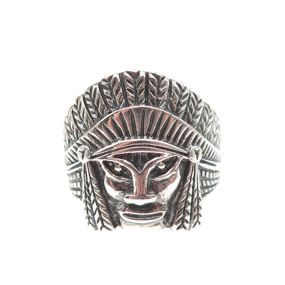 925 Sterling Silver Vintage Southwestern Indian Chief Oxidized Ring Size 8.75