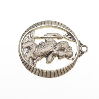 HAYWARD 925 Sterling Silver Vintage St. Christopher Oxidized Pendant