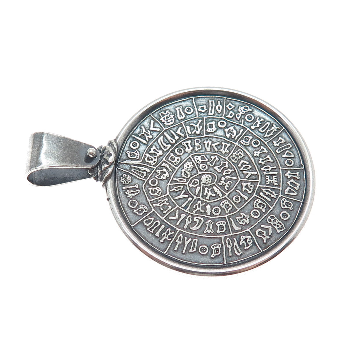 925 Sterling Silver Vintage Phaistos Disc Oxidized Pendant