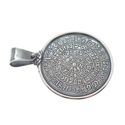925 Sterling Silver Vintage Phaistos Disc Oxidized Pendant
