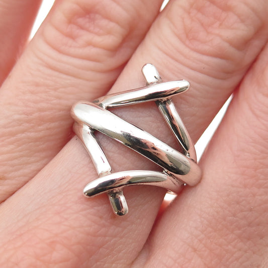 950 Silver Vintage Modernist Crisscross Ring Size 7