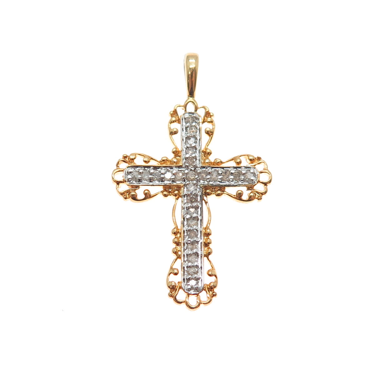 ROSS SIMONS 925 Sterling Silver Gold Plated Real Diamond Cross Charm Pendant