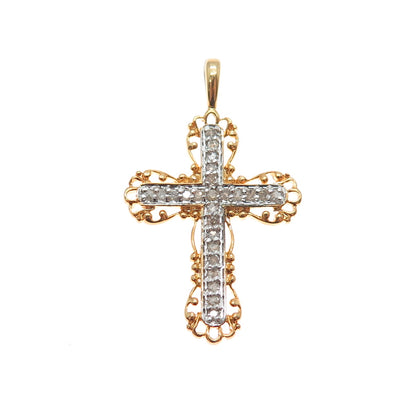 ROSS SIMONS 925 Sterling Silver Gold Plated Real Diamond Cross Charm Pendant