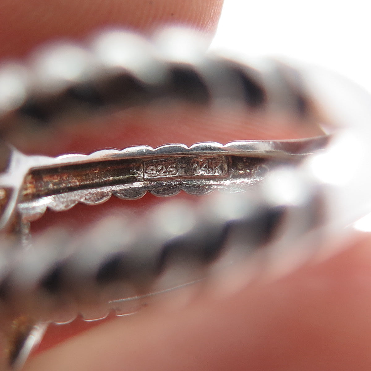 925 Sterling 14K Gold Vintage ATR Real Pearl Beaded Crisscross Ring Size 7.25
