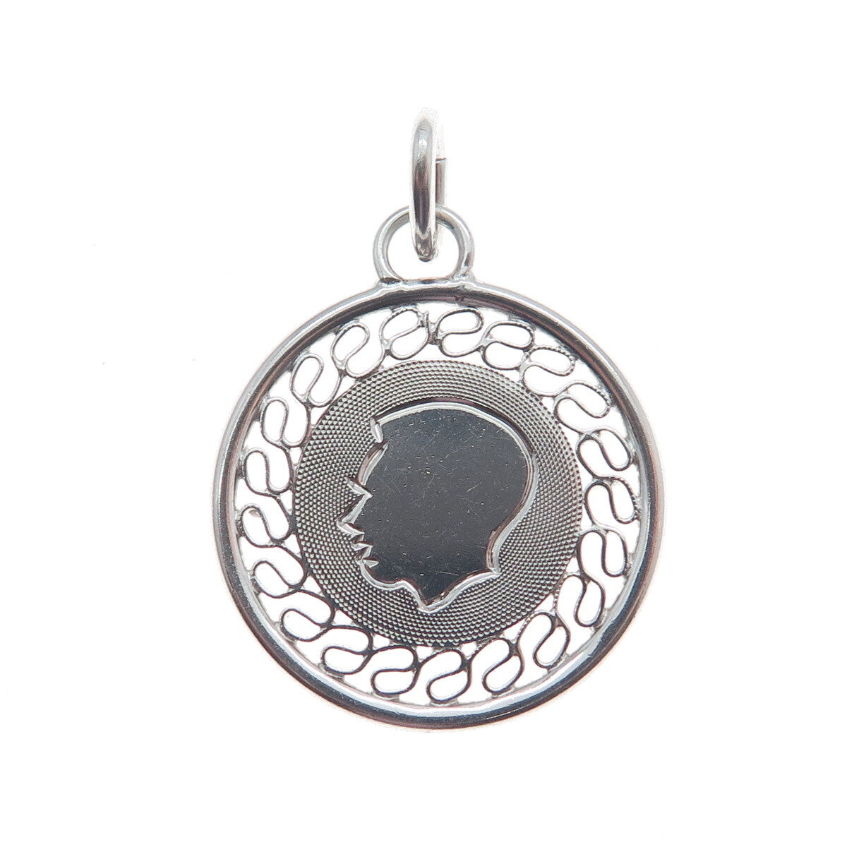 A & Z 925 Sterling Silver Vintage Boy's Face Profile Eternal Curve Charm Pendant