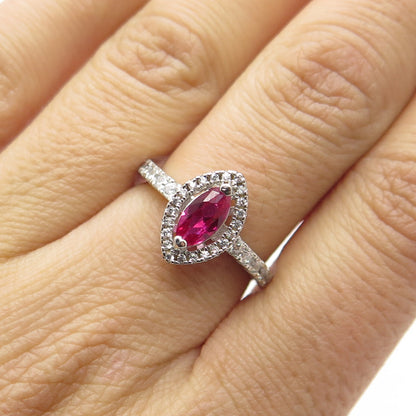 925 Sterling Silver Lab-Created Pink Sapphire & C Z Ring Size 6.75