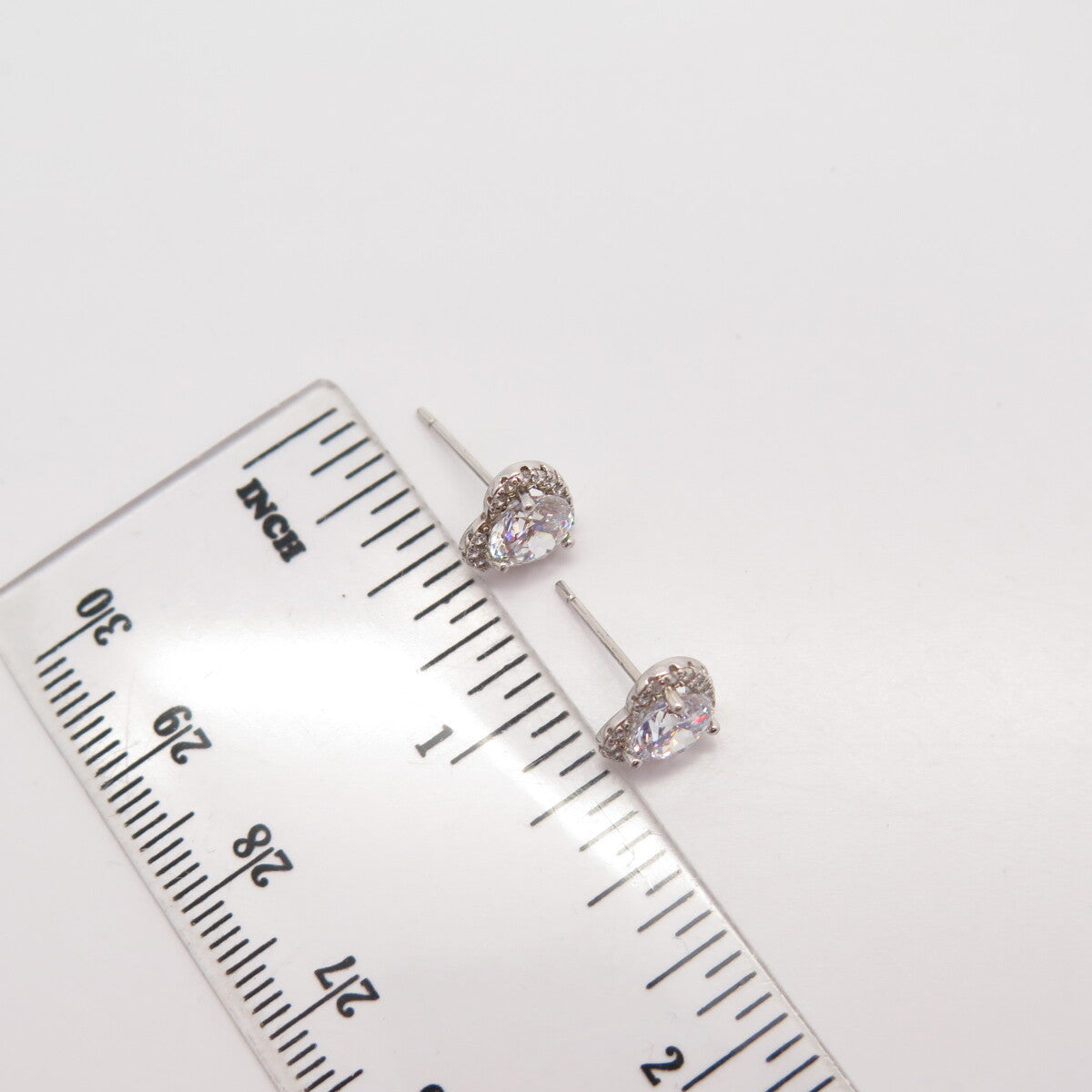 925 Sterling Silver Round-Cut C Z Heart Stud Earrings