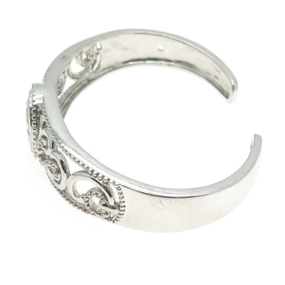 SAI 925 Sterling Silver Real Amethyst & C Z Swirl Adjustable Cuff Bracelet 7.25"