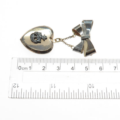 Louis Stern 800/925 Silver 1/20 12K GF Antique WWII US Navy Heart Locket Brooch