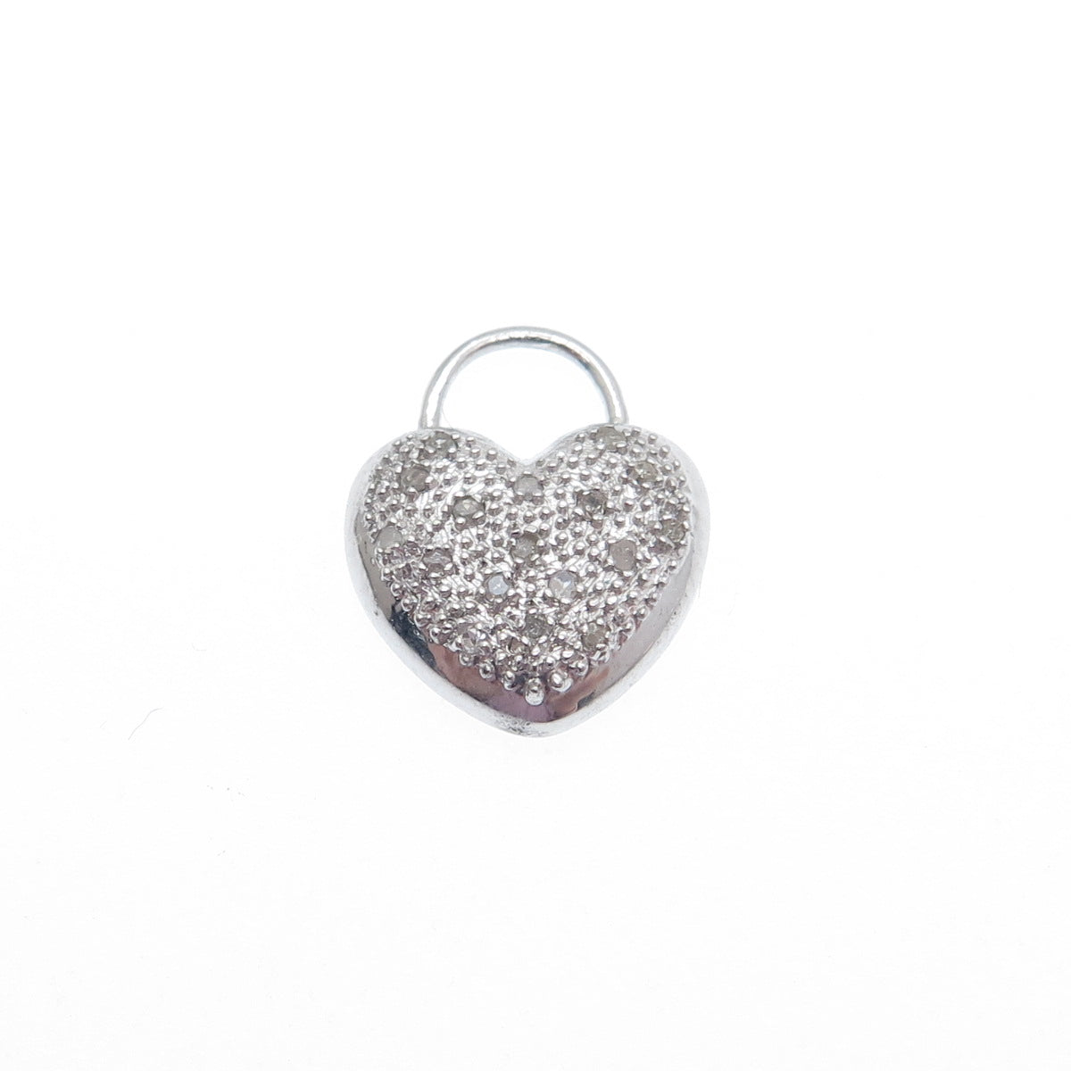 FADI 925 Sterling Silver Real Round-Cut Diamond Heart Minimalist Charm Pendant