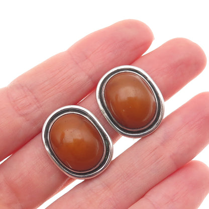 TSJC Tom Jenny Schlecht 925 Sterling Silver Vintage Real Amber Clip On Earrings