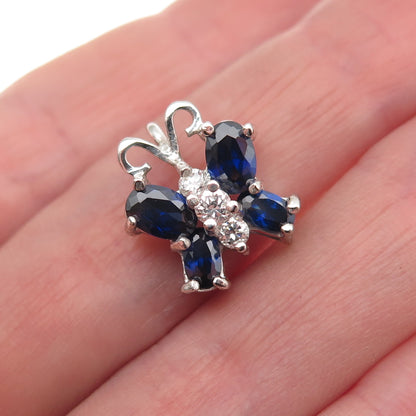 925 Sterling Silver Blue & White C Z Butterfly Mini Slide Charm Pendant