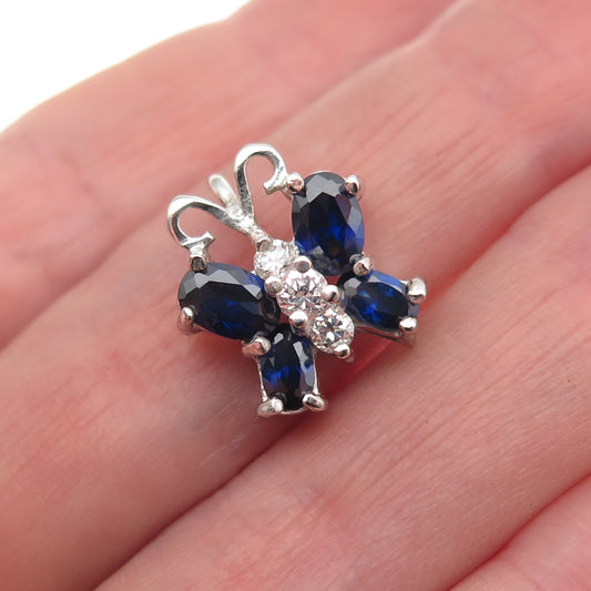 925 Sterling Silver Blue & White C Z Butterfly Mini Slide Charm Pendant