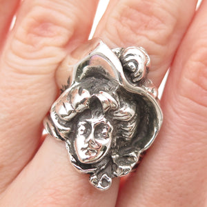 925 Sterling Silver Vintage Mexico Lady Cameo Oxidized Ring Size 8
