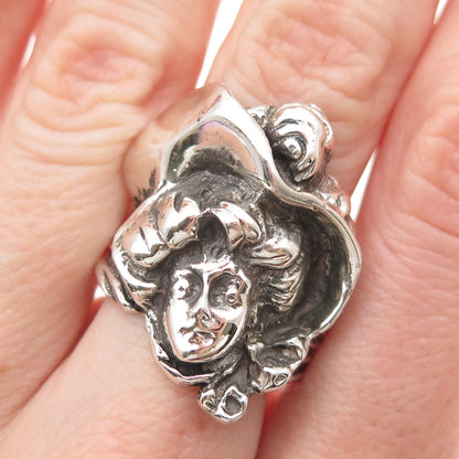 925 Sterling Silver Vintage Mexico Lady Cameo Oxidized Ring Size 8