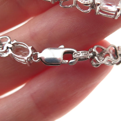 925 Sterling Silver Real Diamond Accent & White Topaz Infinity Bracelet 7.5"