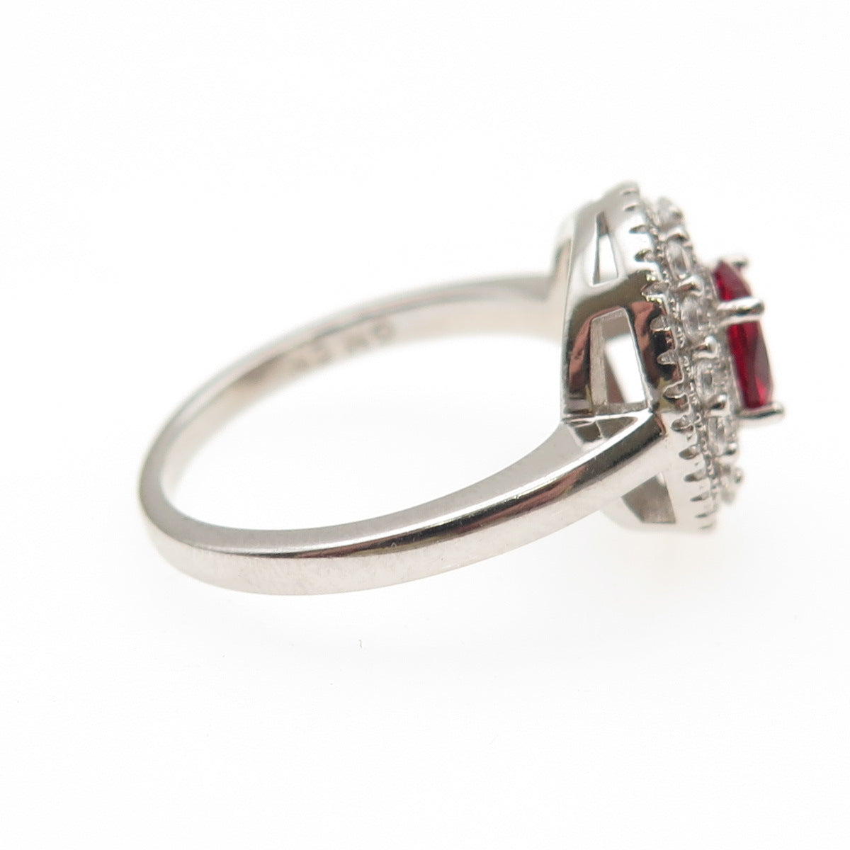 925 Sterling Silver Vintage Red & White C Z Bohemian Ring Size 8