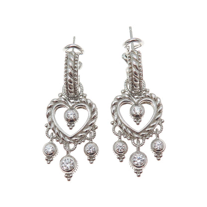 JUDITH RIPKA 925 Sterling C Z Interchangeable Heart Charm Omega Back Earrings