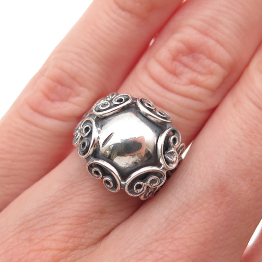 Beau 925 Sterling Silver Vintage Heart Ornate Oxidized Adjustable Ring Size 5.25