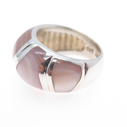 925 Sterling Silver Vintage Real MOP Modernist Dome Ring Size 7.25
