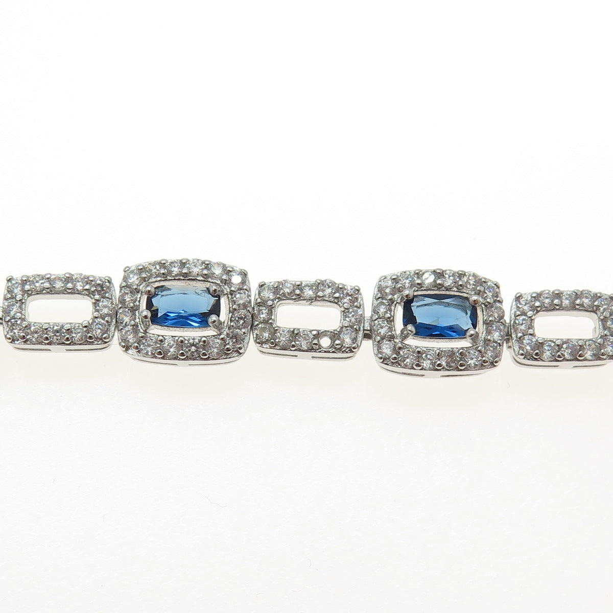 925 Sterling Silver Cushion Baguette & Round-Cut Blue White C Z Bracelet 7.25"