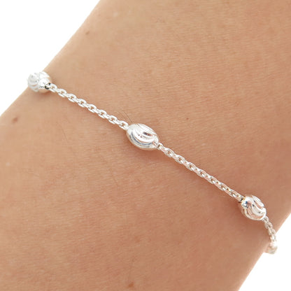 925 Sterling Silver Italy Diamond-Cut Bead Station Cable Anklet / Bracelet 10"