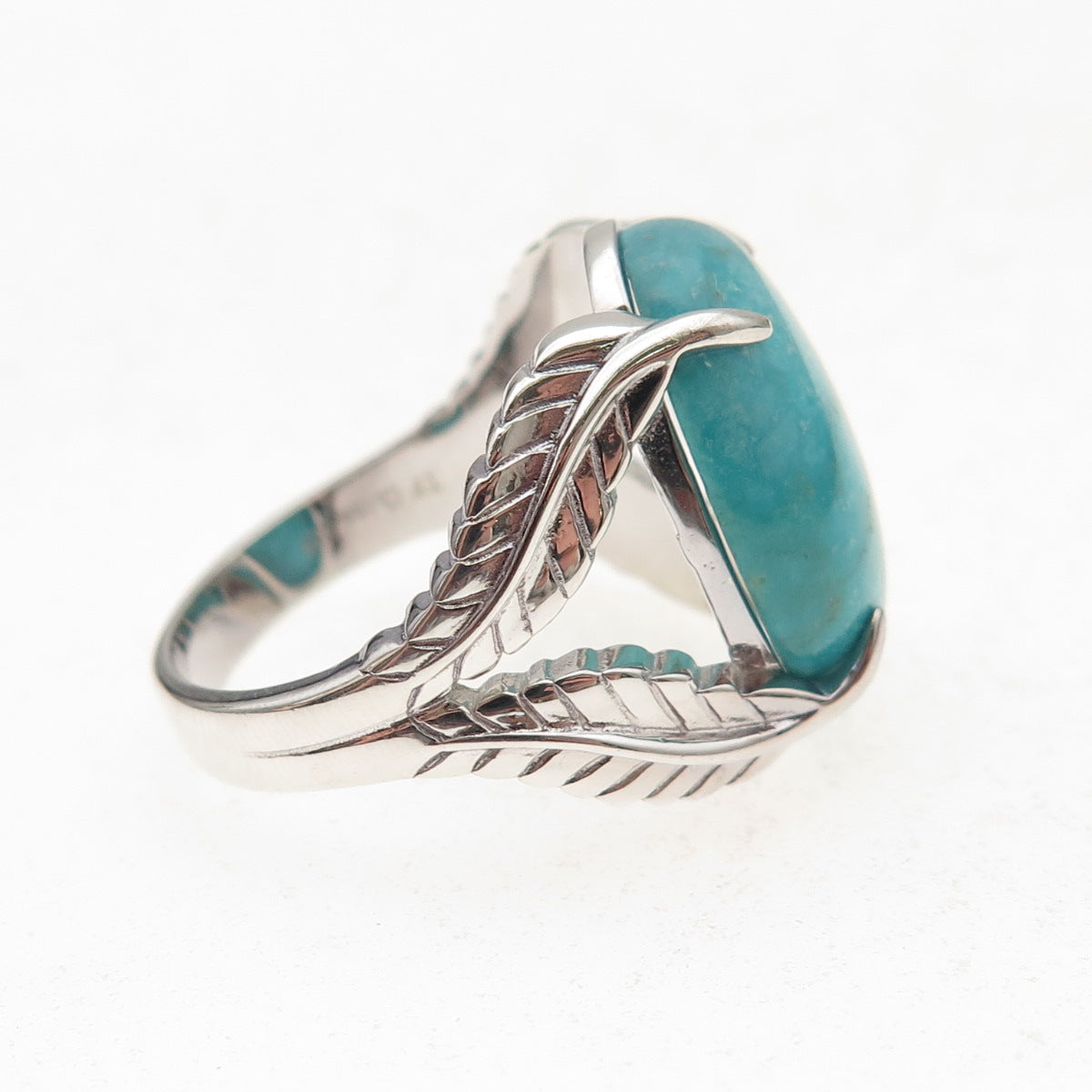 Tehya Oyama 925 Sterling Silver Real Tyrone Turquoise Floral Ring Size 8.25