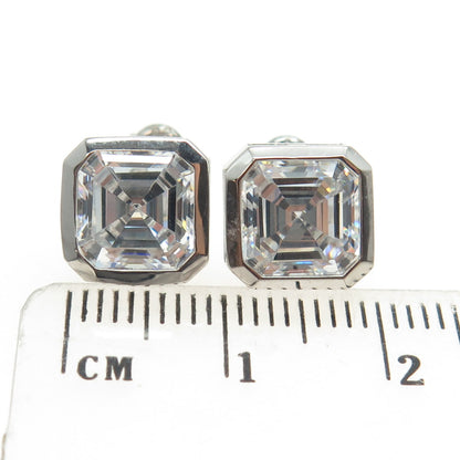 925 Sterling Silver Asscher-Cut C Z Stud Earrings