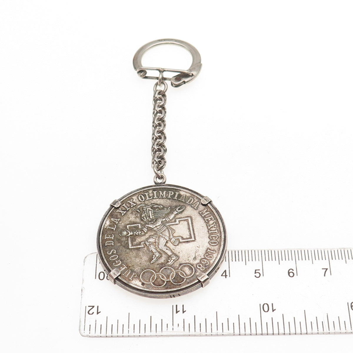 925 Sterling 720 Silver Coin Vintage 1968 Mexico 25 Pesos Olympic Games Key Fob