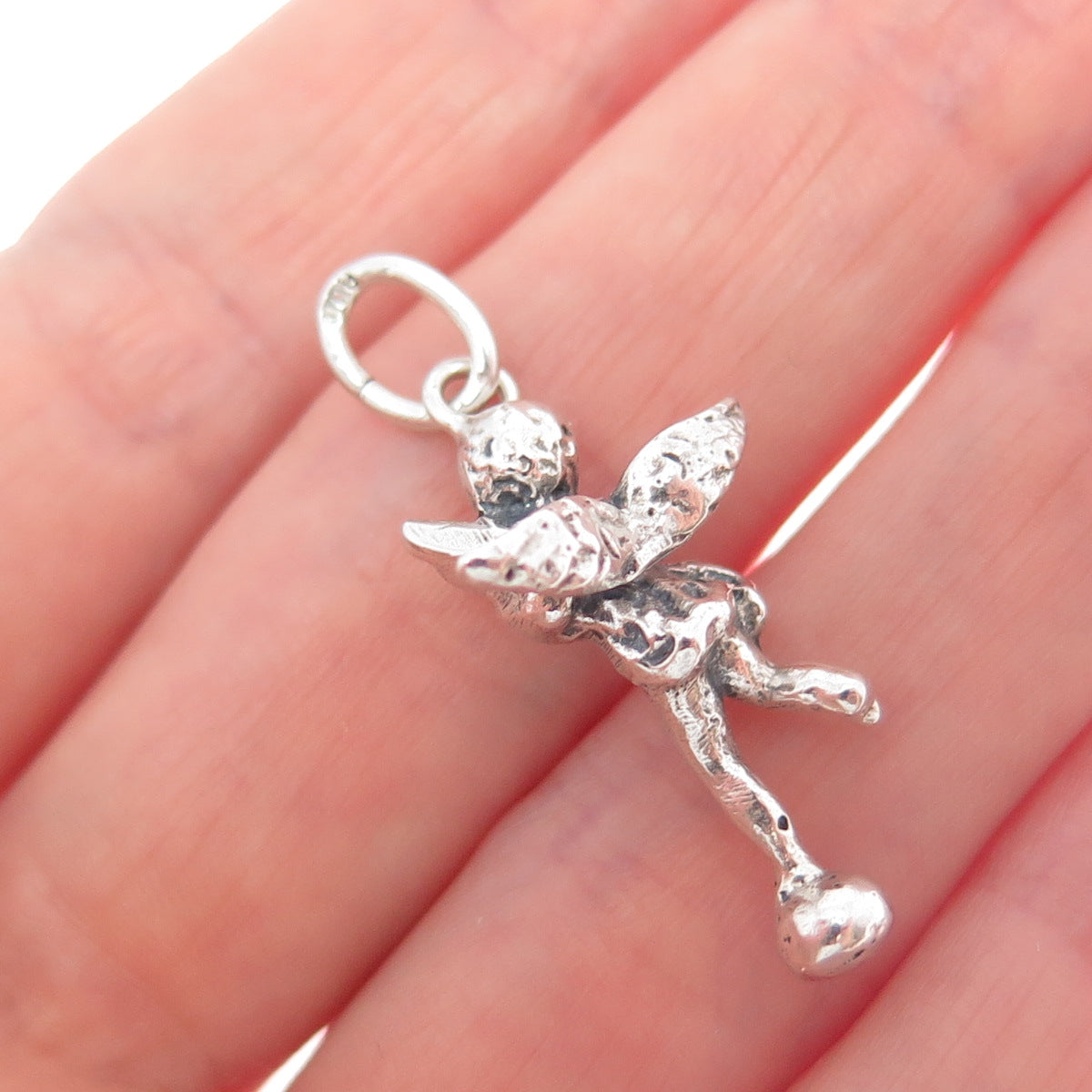 800 Silver Vintage Cherub 3D Charm Pendant