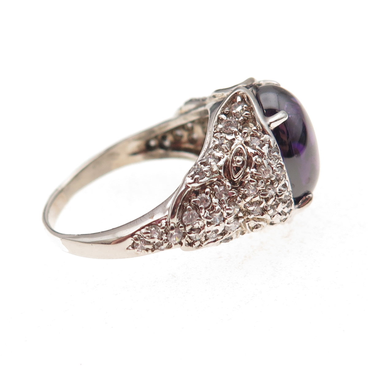 925 Sterling Silver Purple & White C Z Panther Ring Size 9.25