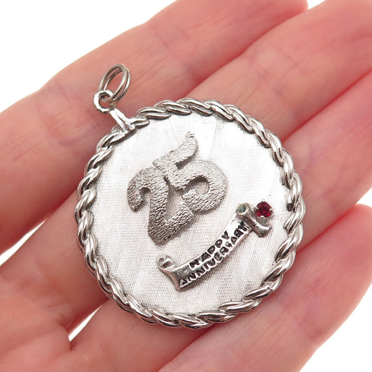 Mark Mercy 925 Sterling Silver Vintage Rhinestone 25th Anniversary Charm Pendant