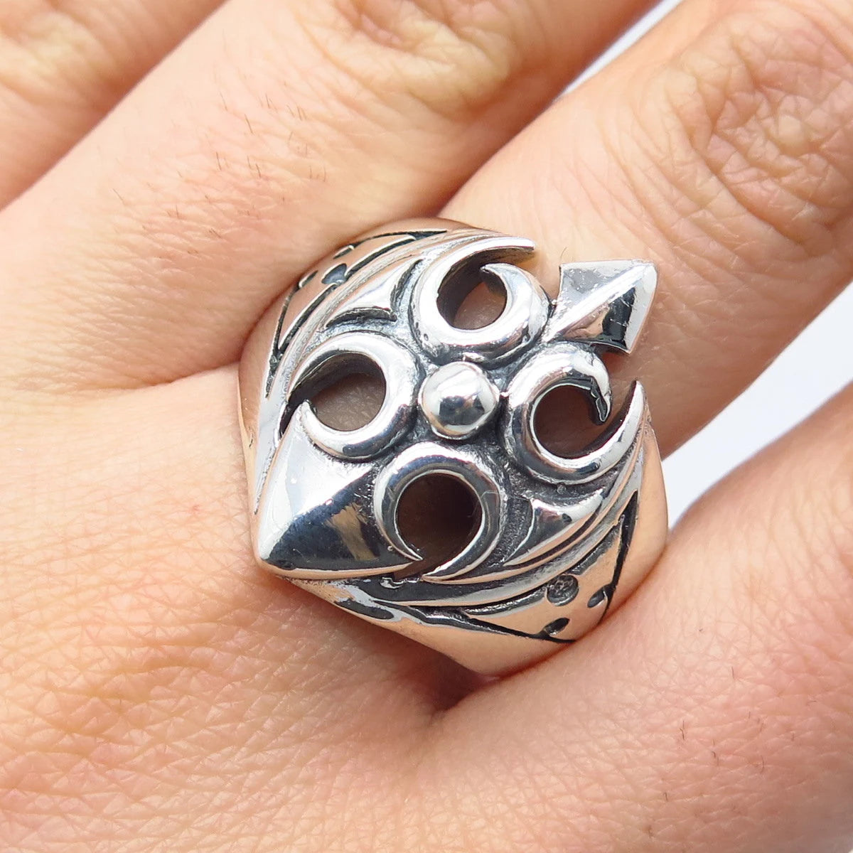 925 Sterling Silver Vintage Modernist Ring Size 10.5