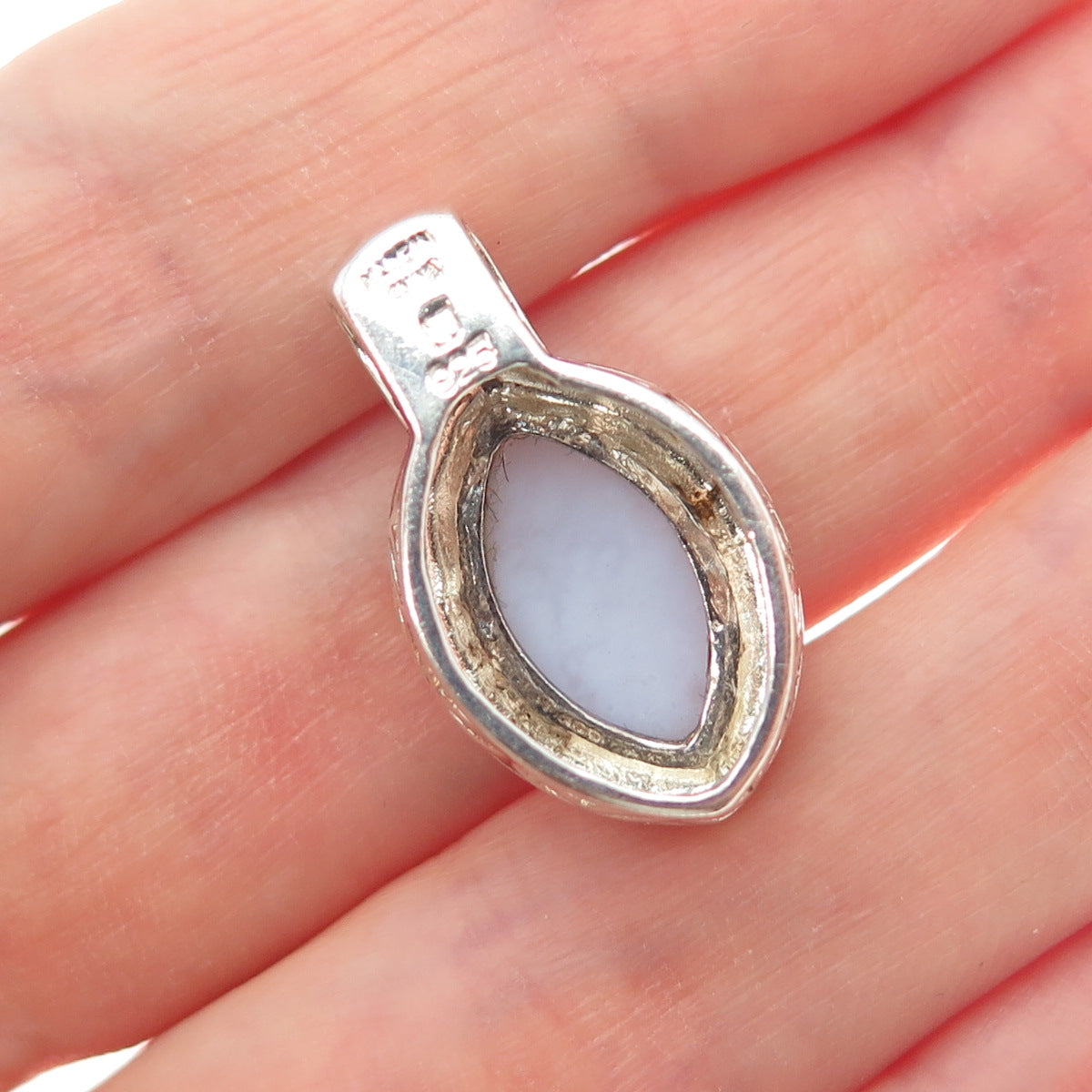 MICHELLE ALBALA Sterling Silver Vintage Real Lace Agate Modernist Mini Pendant