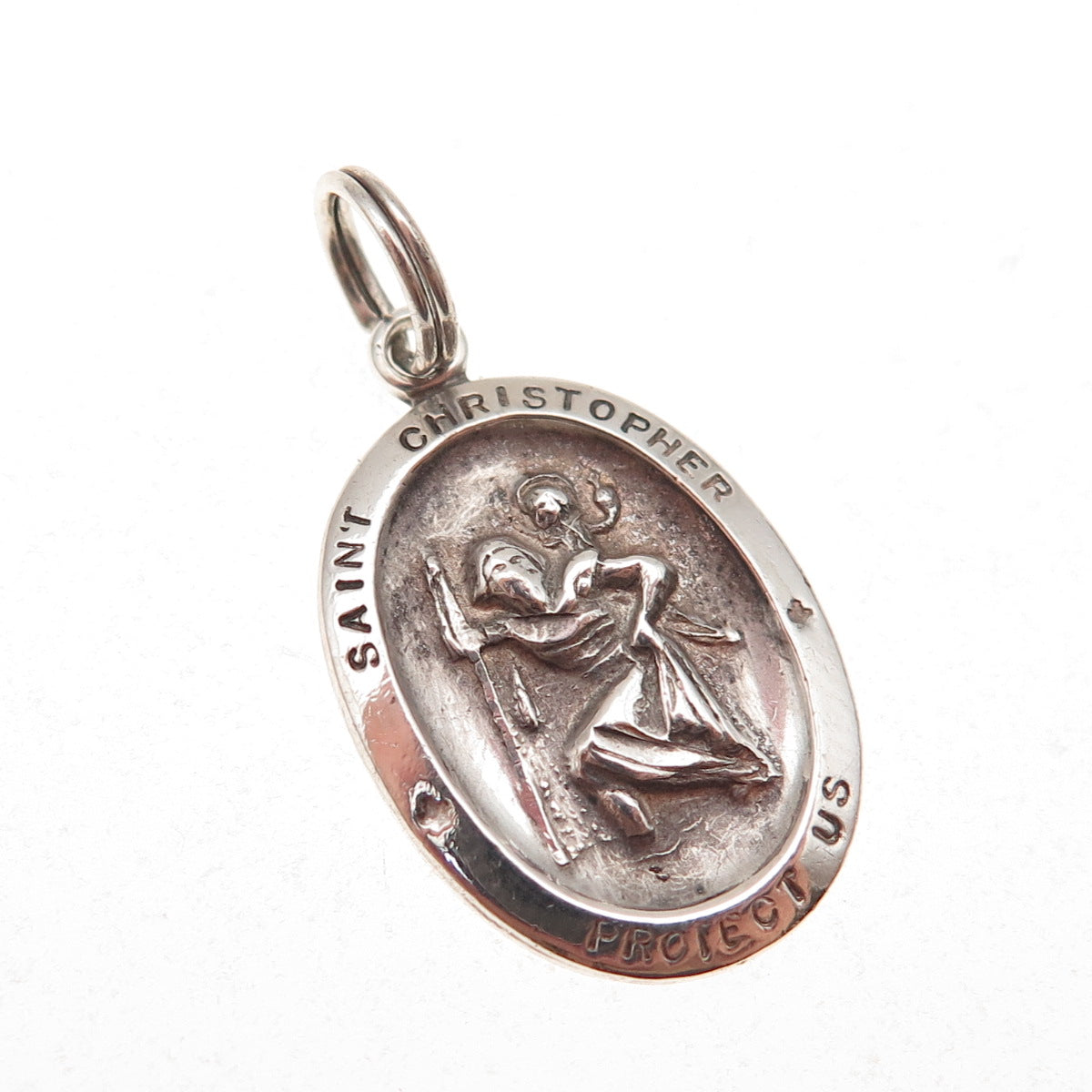 Avanti 925 Sterling Silver Vintage St. Christopher Medal Oxidized Charm Pendant