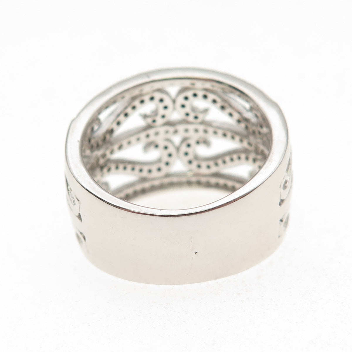 925 Sterling Silver Round-Cut Black & White C Z Heart Swirl Ring Size 7