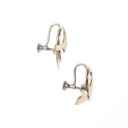 925 Sterling Silver 2-Tone Vintage Modernist Screw Back Earrings