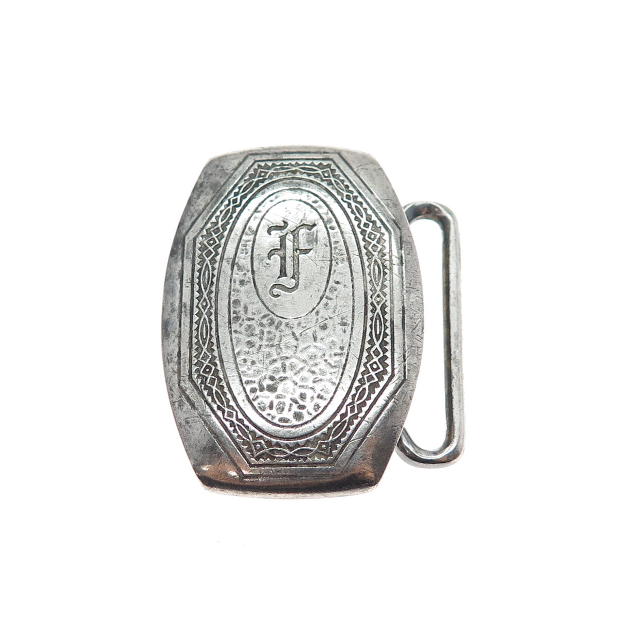 HICKOK Sterling Silver & Bronze Antique Art Deco Letter F Oxidized Belt Buckle