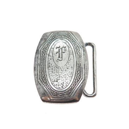HICKOK Sterling Silver & Bronze Antique Art Deco Letter F Oxidized Belt Buckle