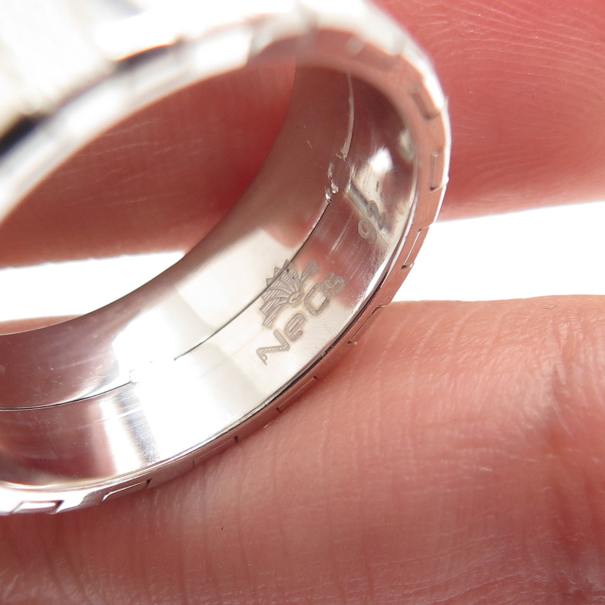 NEOS 925 Sterling Silver Textured Ribbed Band Ring Size 7.75