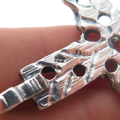 925 Sterling Silver Vintage Modernist Cross Oxidized Charm Pendant