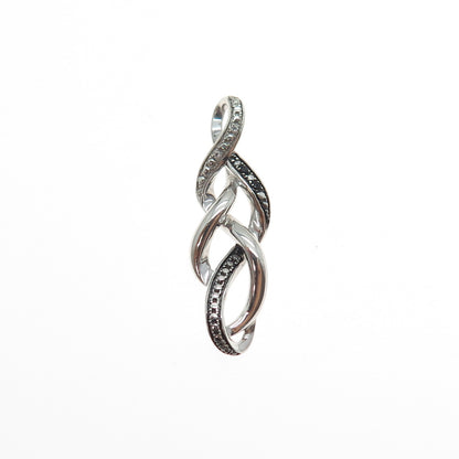 SAI Sterling Silver Real Round-Cut Black & White Diamond Twisted Charm Pendant