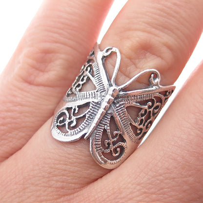 925 Sterling Silver Vintage Butterfly Filigree Oxidized Ring Size 6.5
