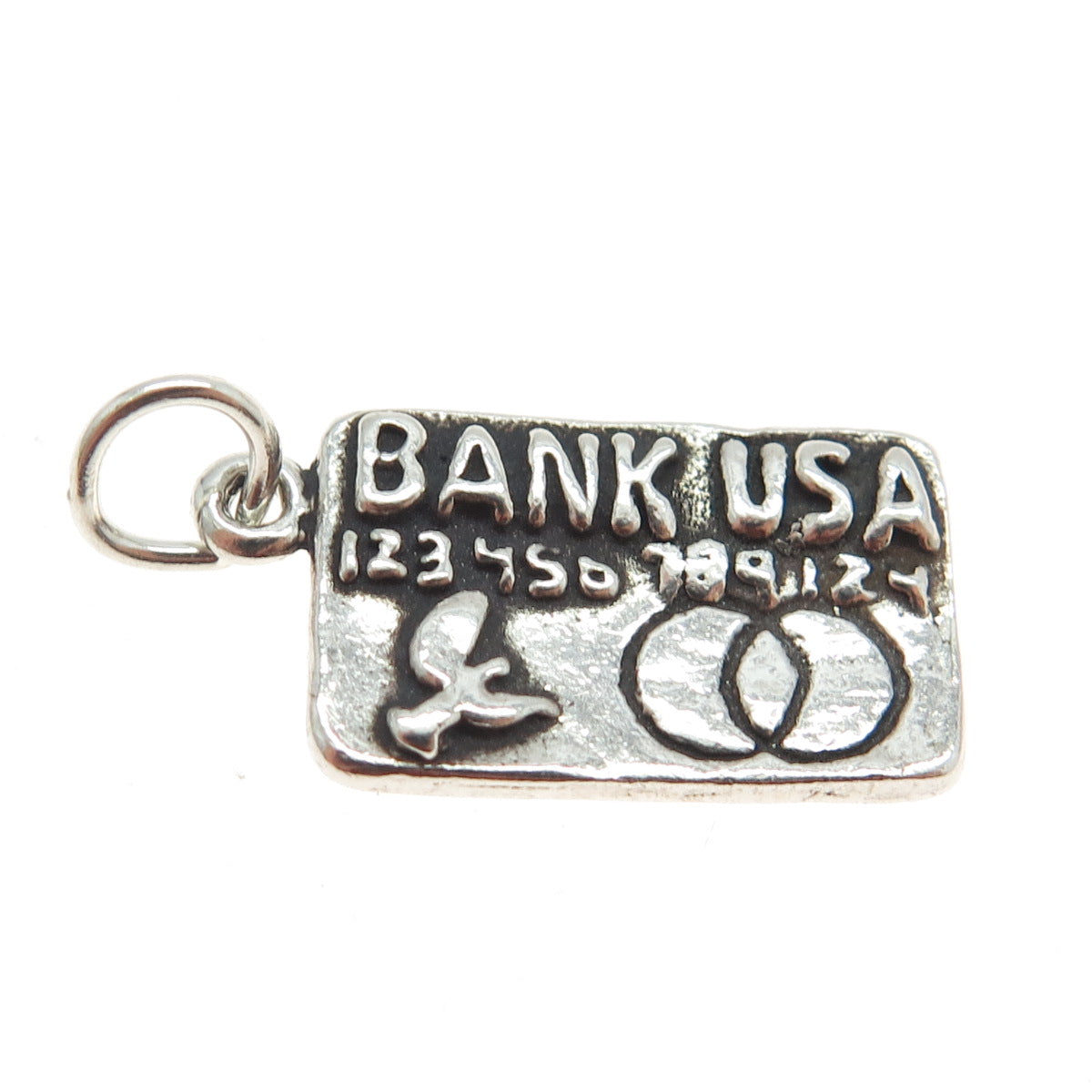 SUN WEST 925 Sterling Silver Vintage "Bank USA" Credit Card Charm Pendant